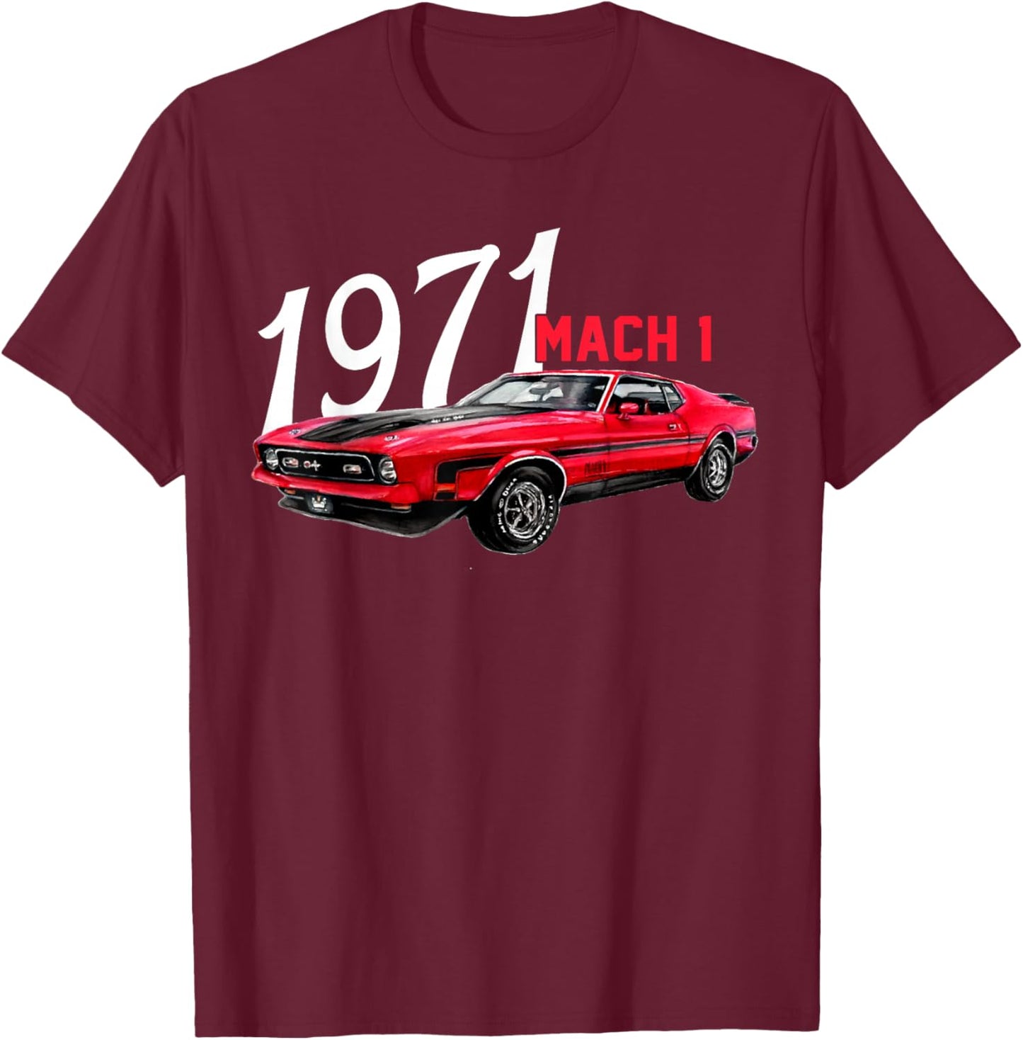 1971 71 Mach 1 Classic Vintage Old Car USA Flag T-Shirt - T-Shirt | Maroon