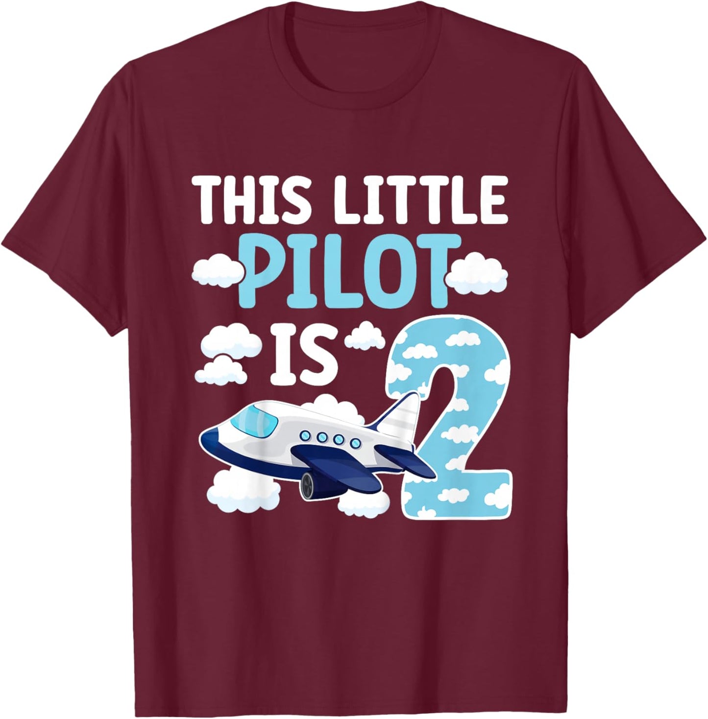 2nd Airplane Birthday Party Two Year Old Pilot Birthday T-Shirt - T-Shirt | Maroon
