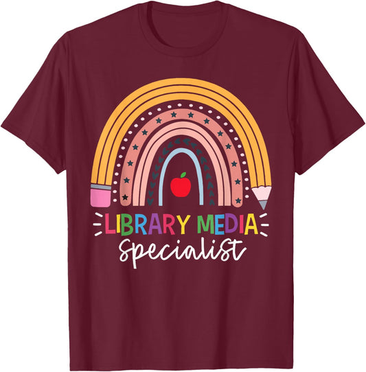 Rainbow Library Media Specialist School Library Squad Week T-Shirt - T-Shirt | Maroon