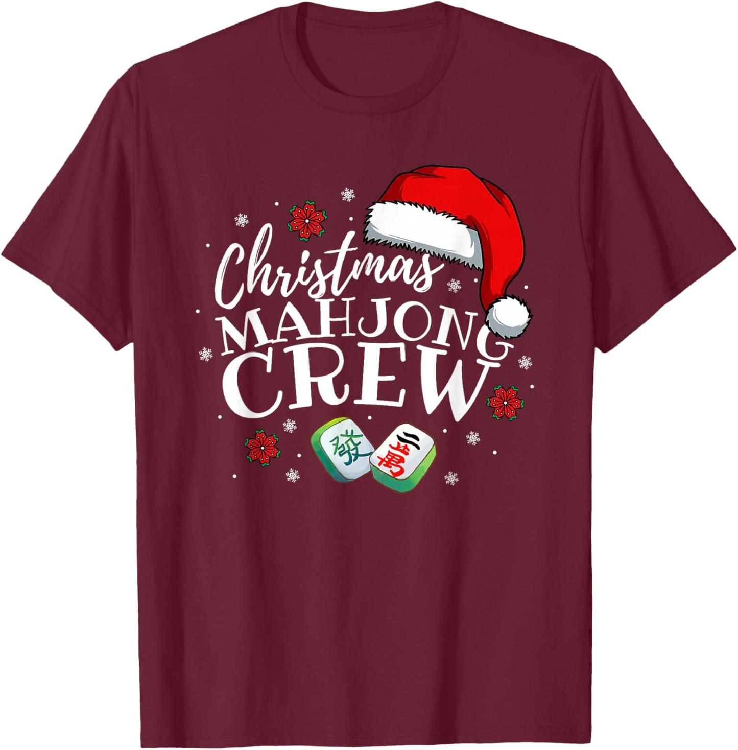 Mahjong Christmas Crew Matching Family Xmas Party Men Women T-Shirt - T-Shirt | Maroon