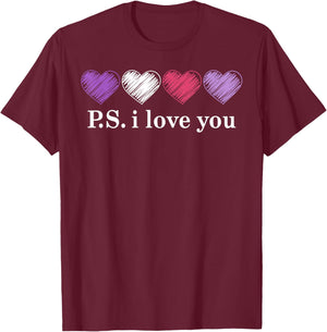 PS I Love You Day Valentine's Day Purple Heart Women Men Kid T-Shirt - T-Shirt | Maroon