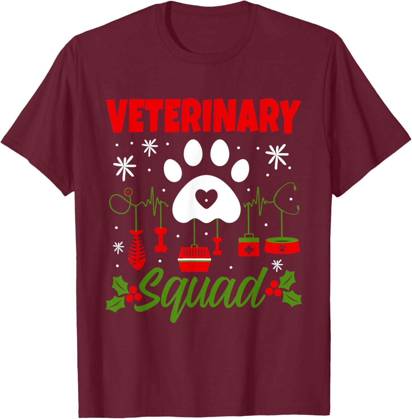 Veterinary Squad Christmas Vet Crew Tech Matching Holiday T-Shirt - T-Shirt | Maroon