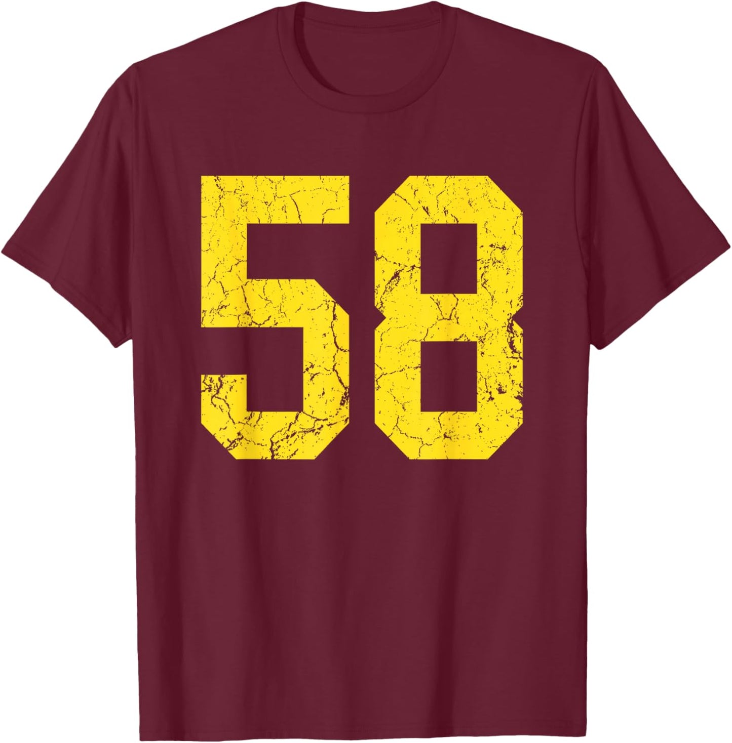 Distressed Bright Gold Number 58 Jersey Player Uniform #58 T-Shirt - T-Shirt | Maroon