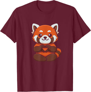 Red Panda Heart Kawaii Cute Women Girls Red Panda T-Shirt - T-Shirt | Maroon