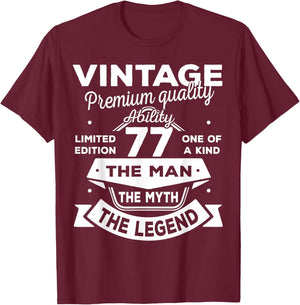 77th Birthday Gift Man Myth Legend 1949 77 Years Old T-Shirt - T-Shirt | Maroon