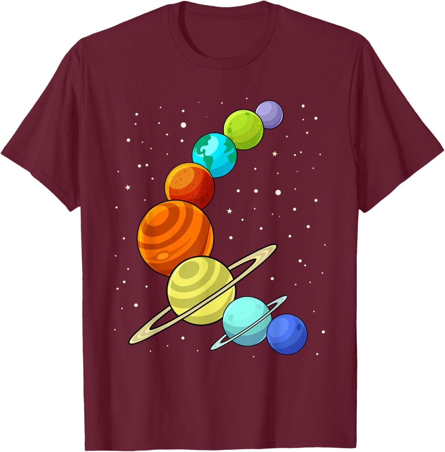 Planets Space Galaxy Solar System Men Women Kids T-Shirt - T-Shirt | Maroon