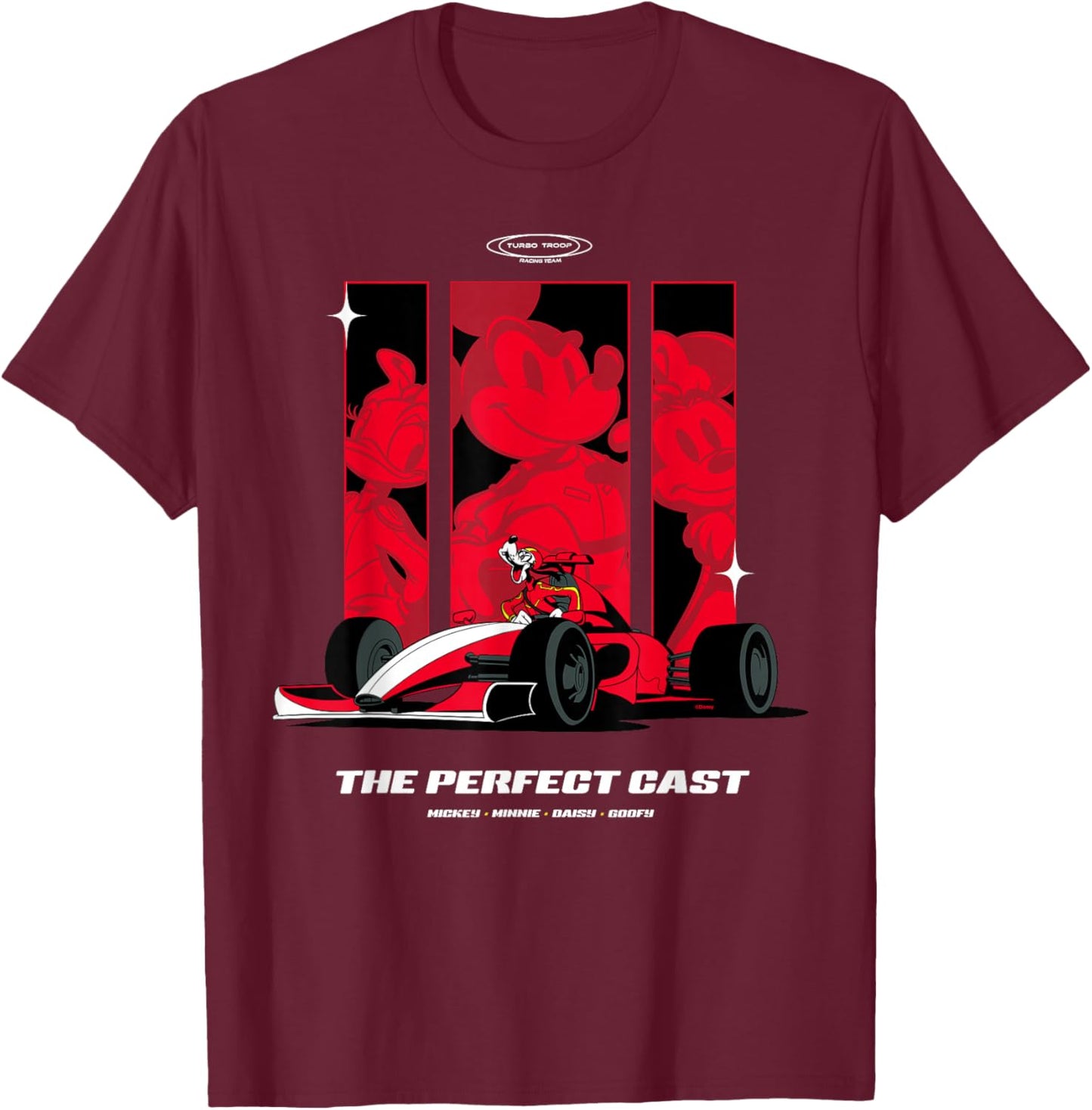 Disney Racing Goofy & Friends The Perfect Cast Turbo Troop T-Shirt - T-Shirt | Maroon