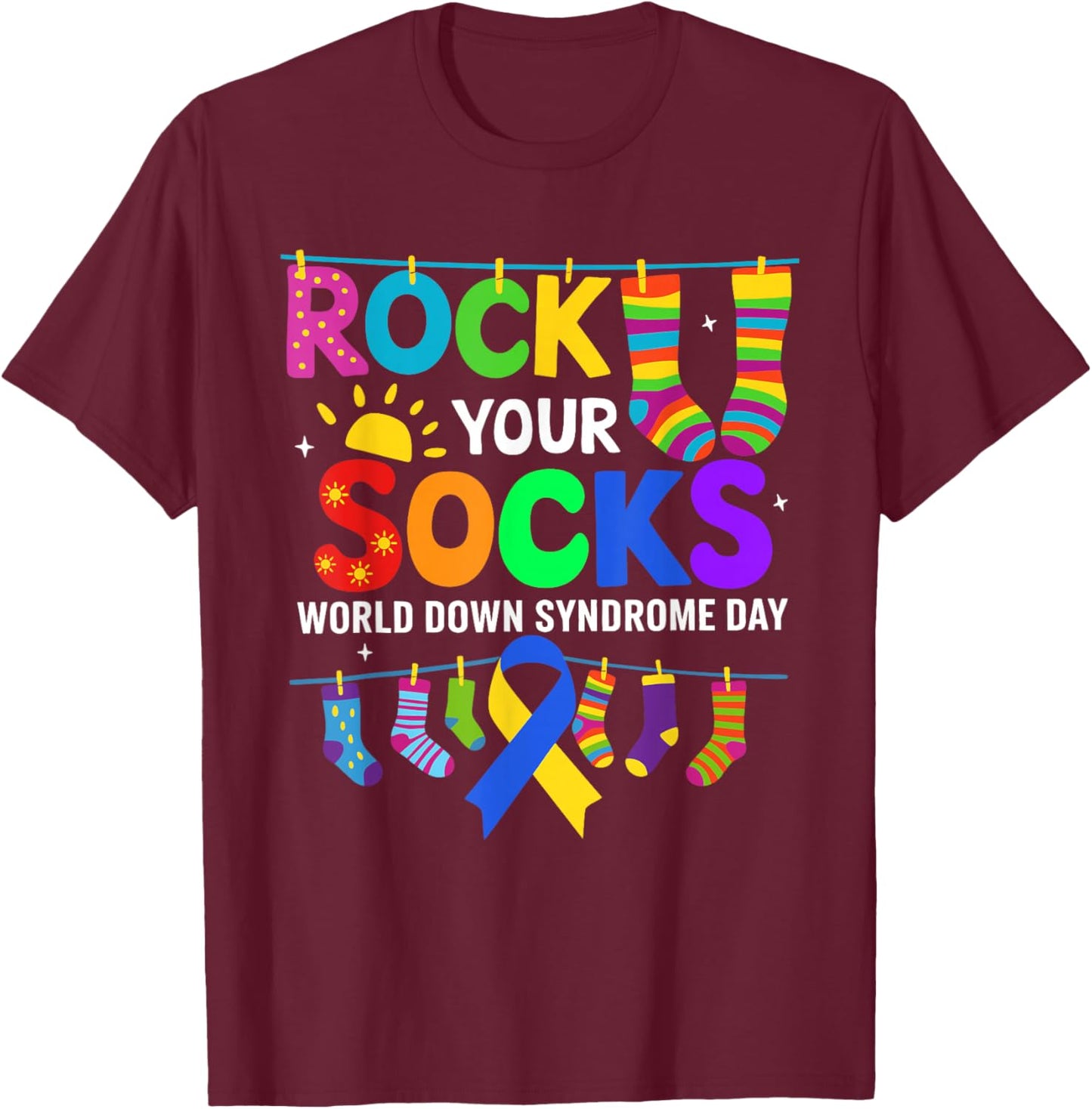 Rock Your Socks Awareness World Down Syndrome Day Kid T-Shirt - T-Shirt | Maroon