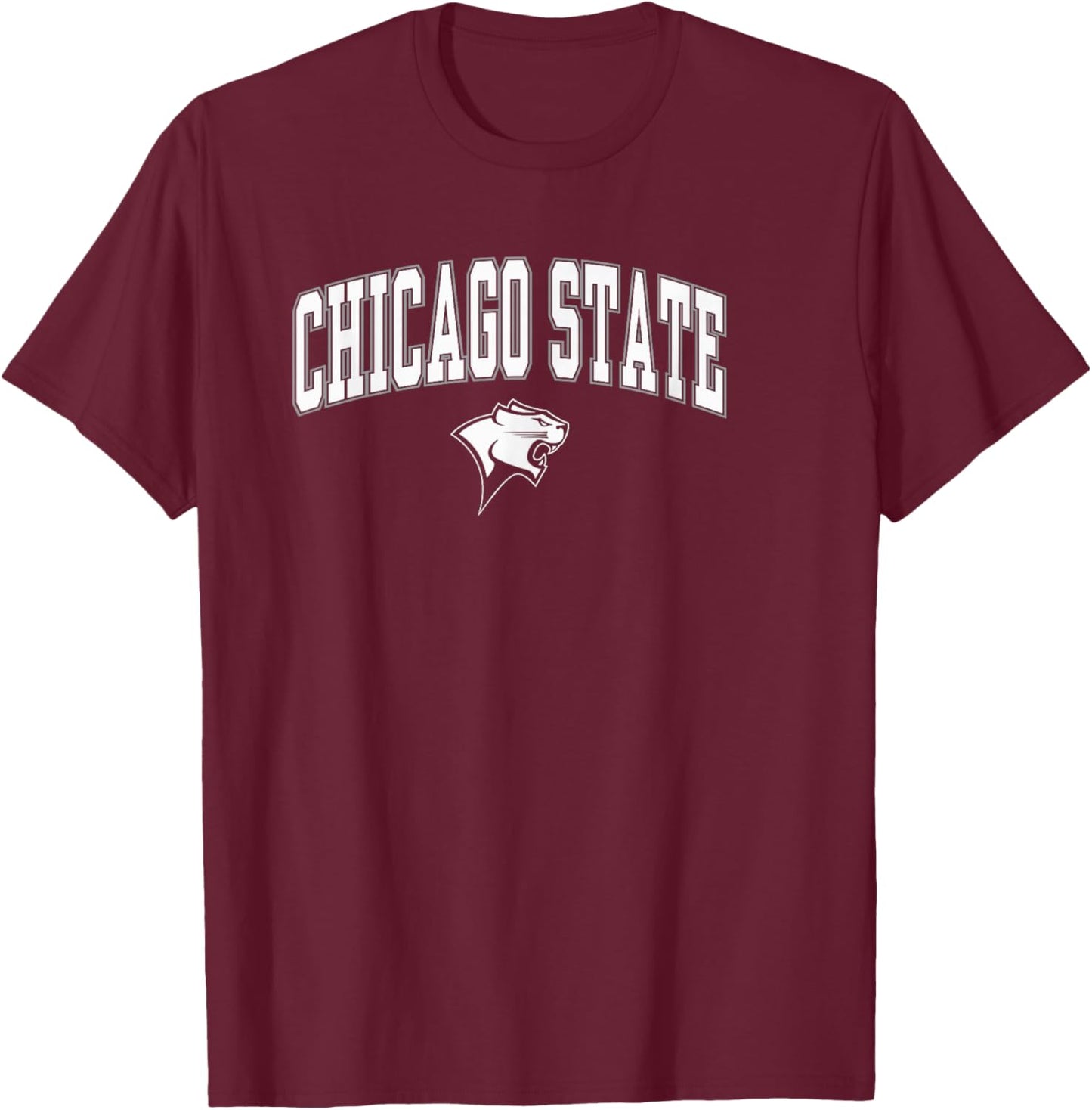 Chicago State Cougars Arch Over Green Officially Licensed T-Shirt - T-Shirt | Maroon