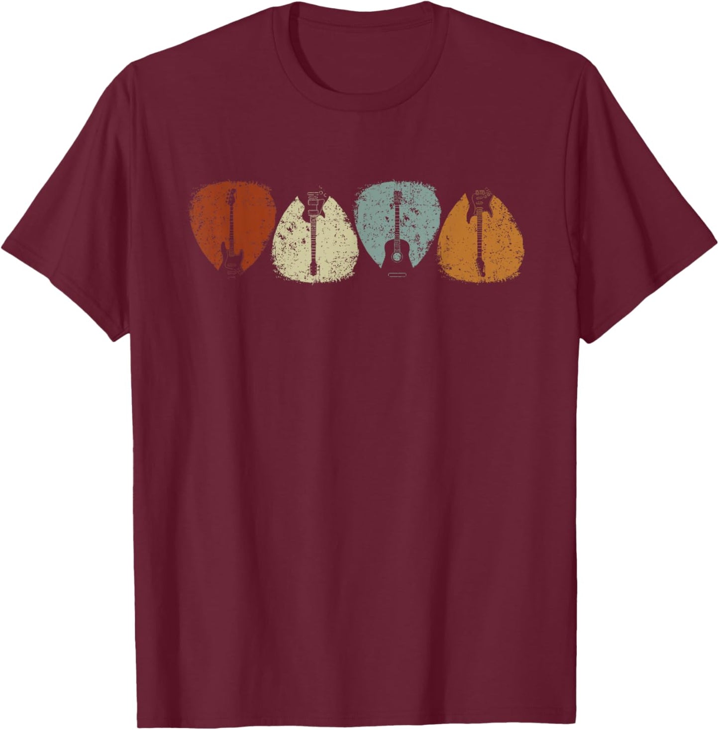 Vintage Guitar Pick Rock Star Guitarist Music Electric Bass T-Shirt - T-Shirt | Maroon