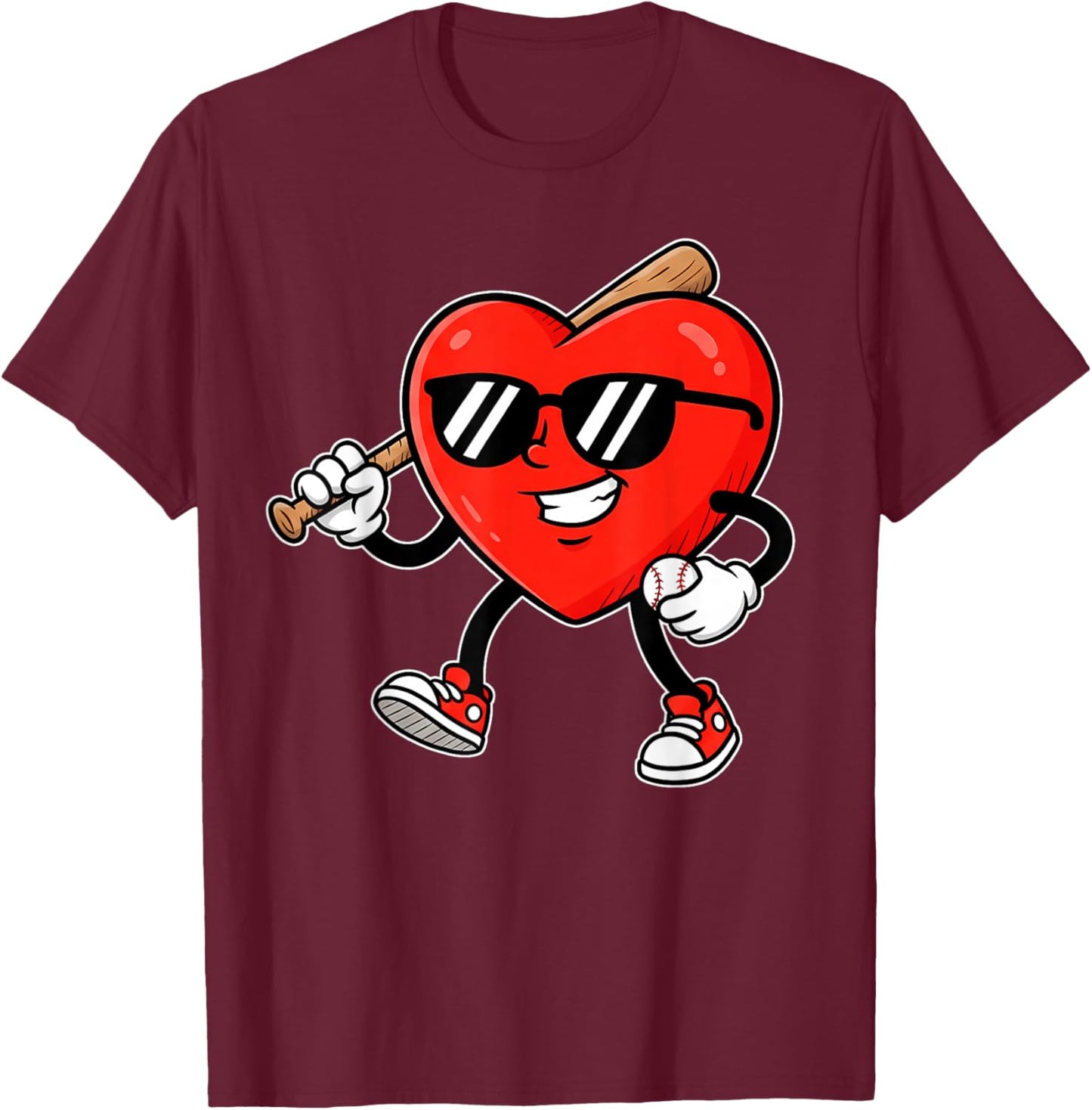 Boy Valentines Day Funny Heart Love Baseball Boys Men Kids T-Shirt - T-Shirt | Maroon
