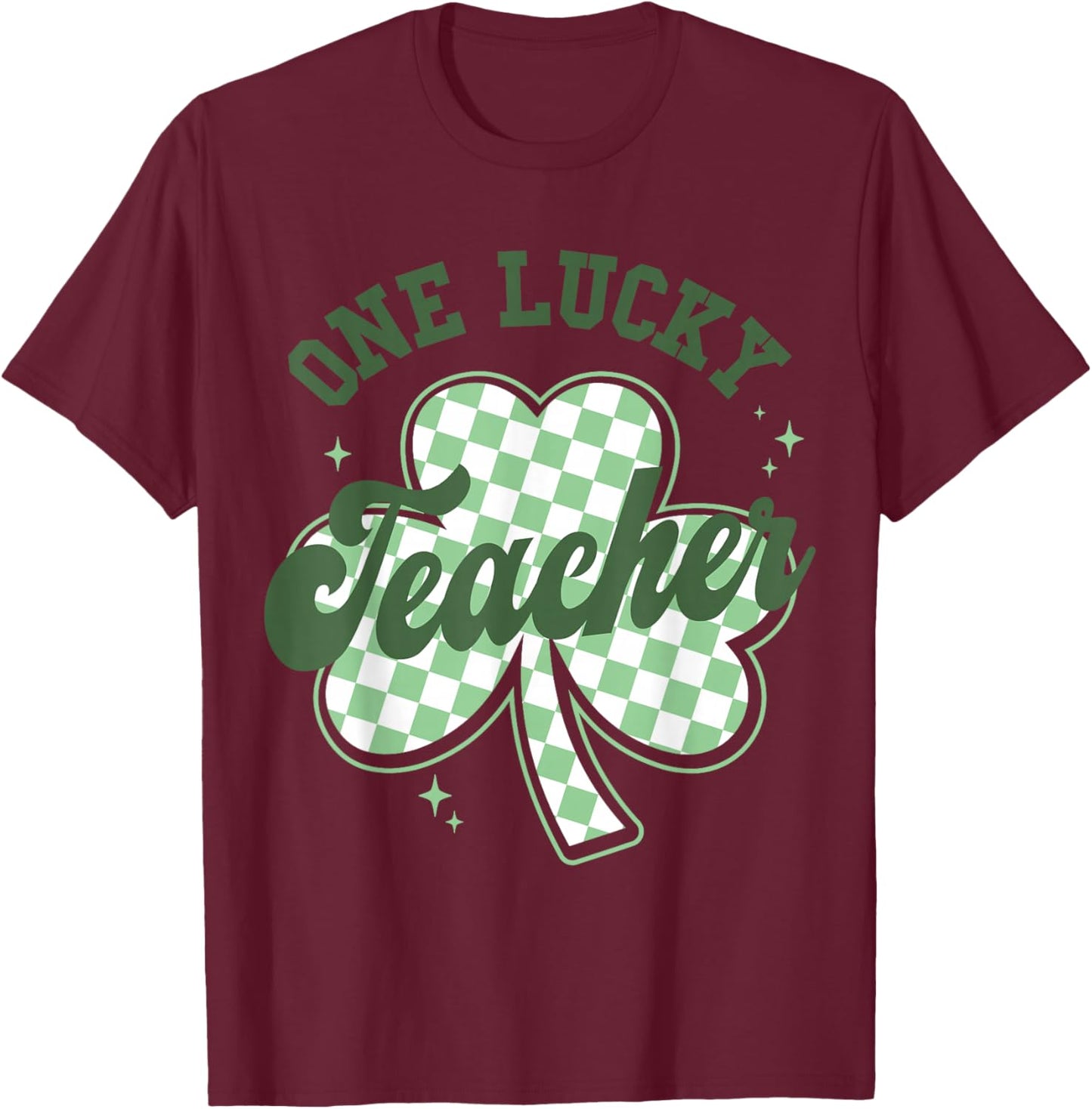 Teacher St Patricks Day Cute One Lucky Teacher Shamrock T-Shirt - T-Shirt | Maroon