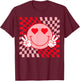 Retro Checkered Smile Face Hearts Valentine Funny Trendy T-Shirt - T-Shirt | Maroon
