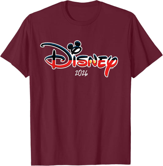 Disney Mickey Mouse Script Logo 2026 Vacation Trip Matching T-Shirt - T-Shirt | Maroon