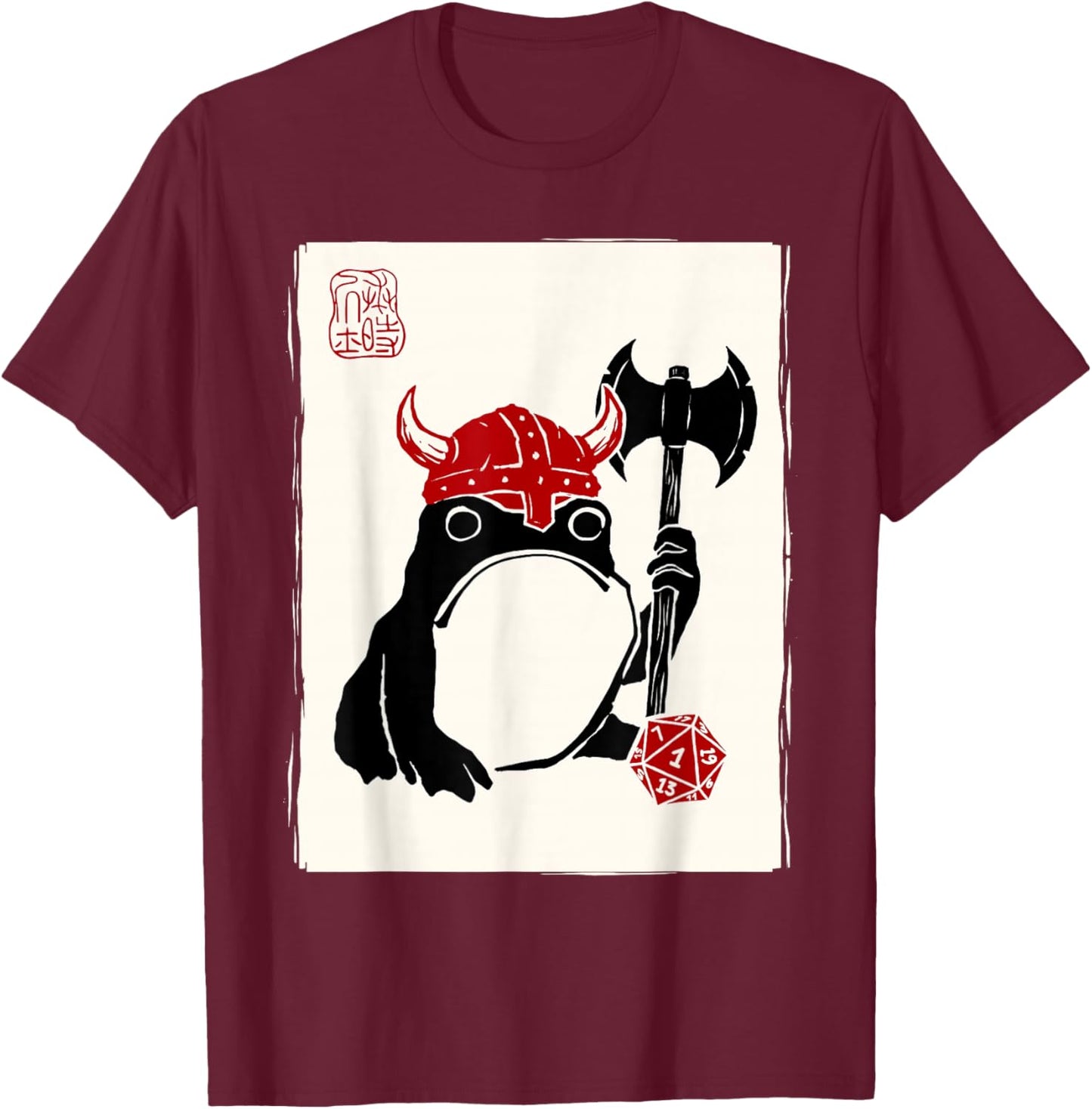 NAT 1 Grumpy Japanese Frog Barbarian Funny DND T-Shirt - T-Shirt | Maroon