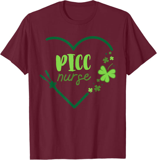 PICC Nurse St. Patrick's Day Phlebotomy IV Therapy Infusion T-Shirt - T-Shirt | Maroon