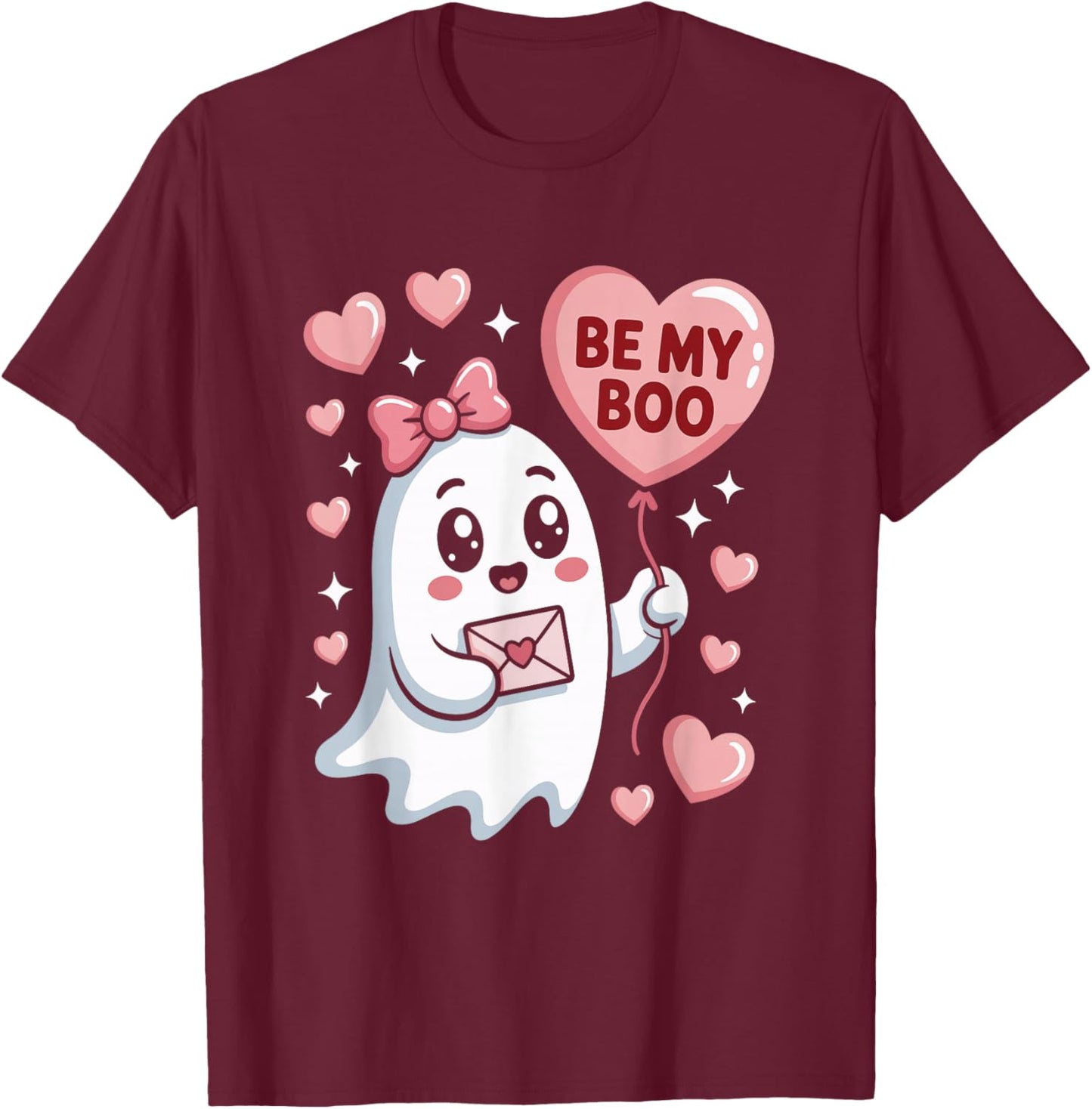 Be My Boo Cute Ghost Valentines Day Love T-Shirt - T-Shirt | Maroon