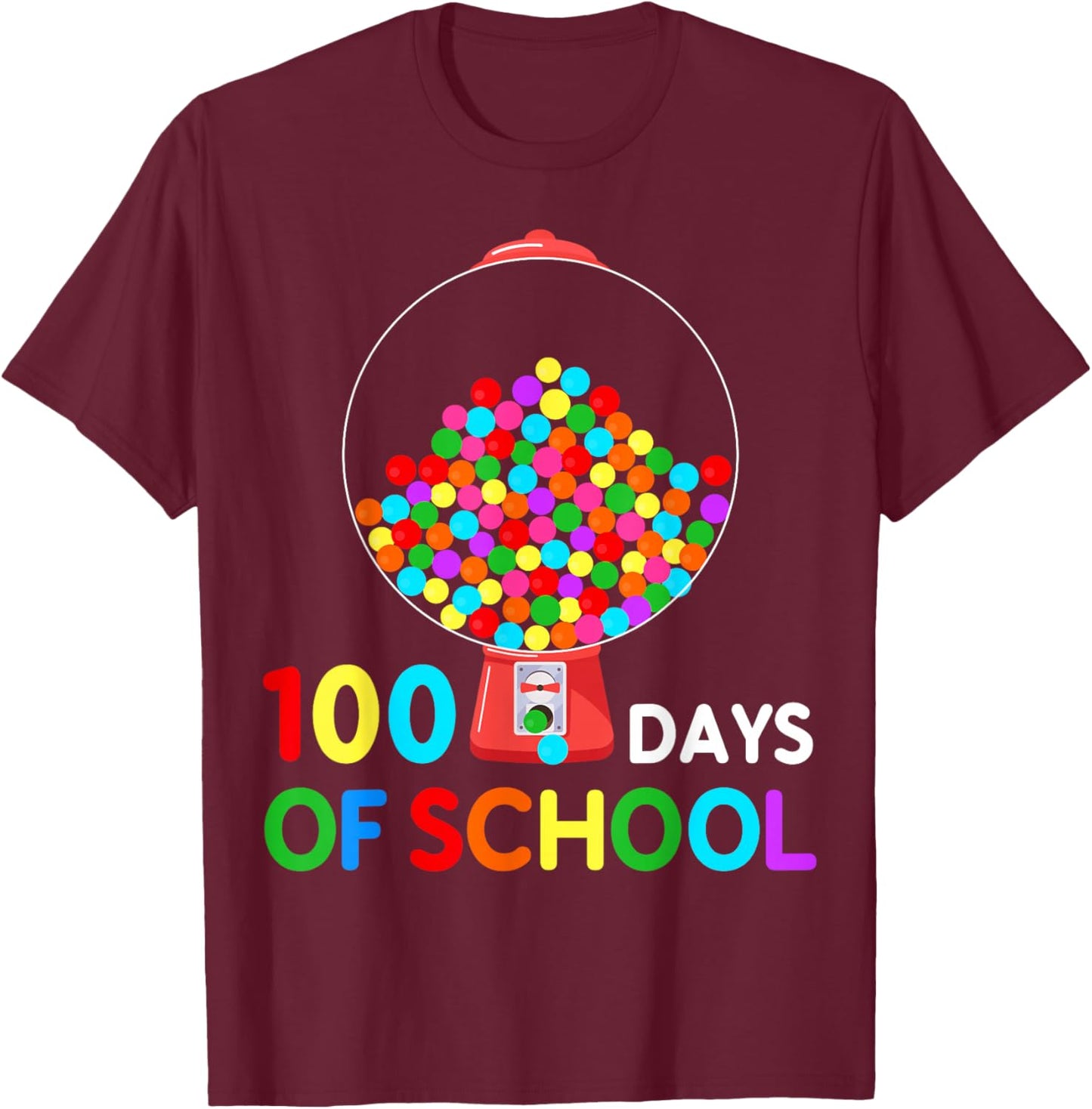 100 Days of School Gumball Machine 100th Day of School Kids T-Shirt - T-Shirt | Maroon