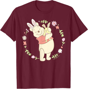 Disney Winnie The Pooh Easter Bunny Hug Pastel Spring Flower T-Shirt - T-Shirt | Maroon