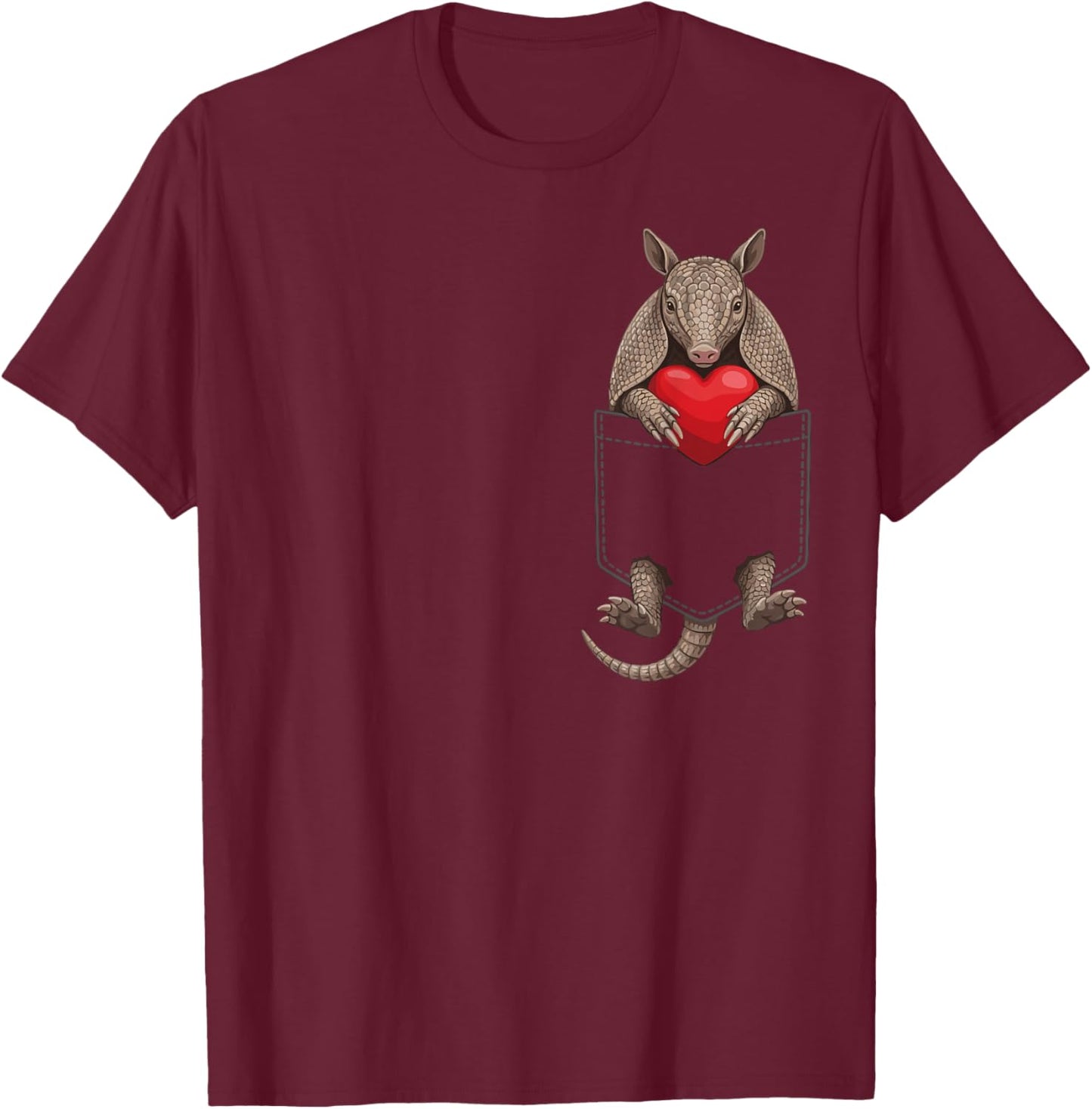 Cute Armadillo in Pocket Animal Lover Design Valentines T-Shirt - T-Shirt | Maroon