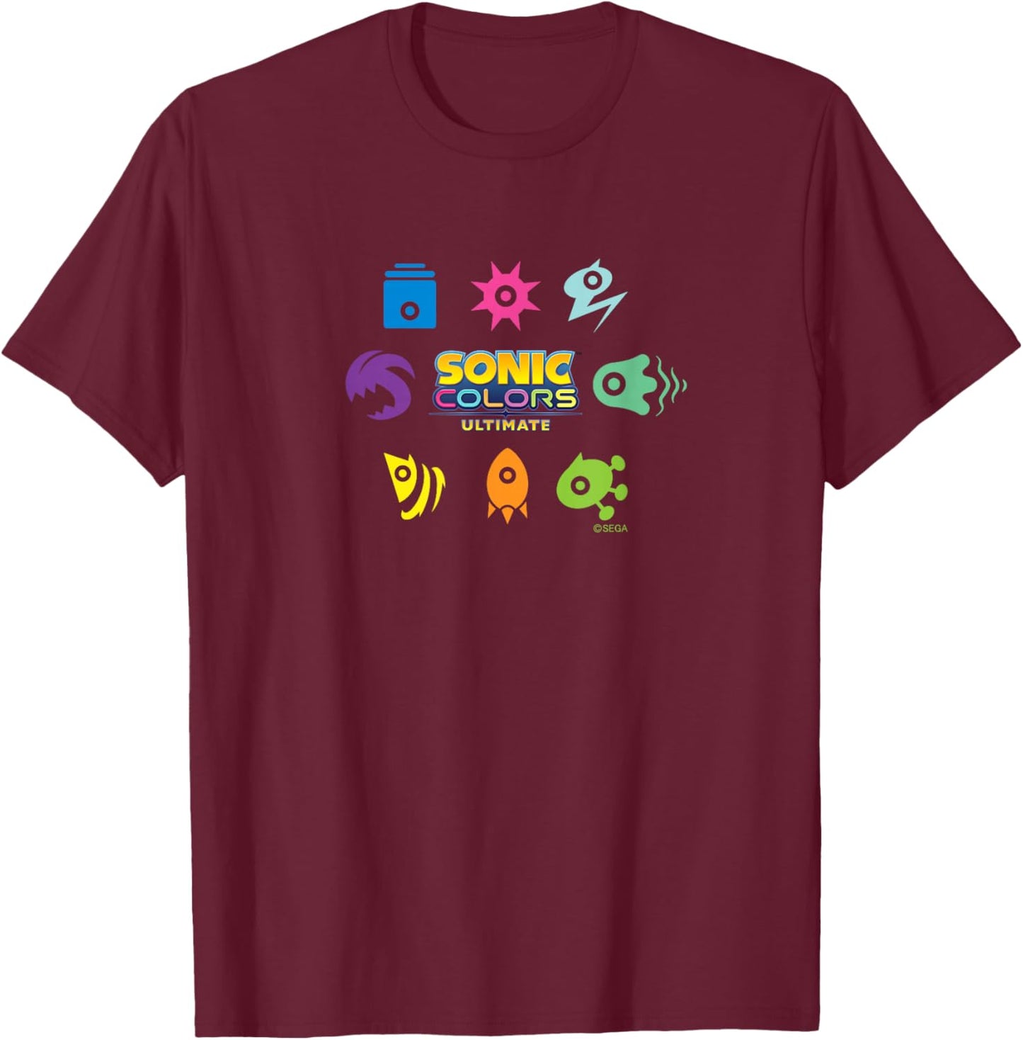 Sonic The Hedgehog - Sonic Colors Ultimate Icons T-Shirt - T-Shirt | Maroon