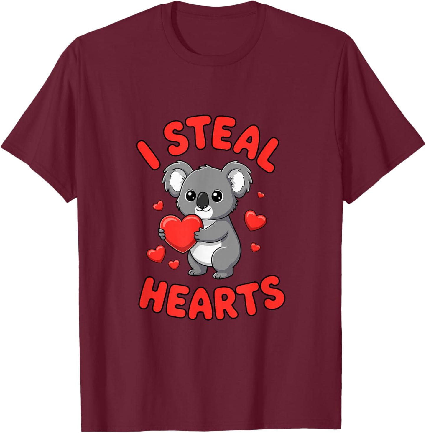 Valentine's Day Koala I Steal Hearts Love T-Shirt - T-Shirt | Maroon