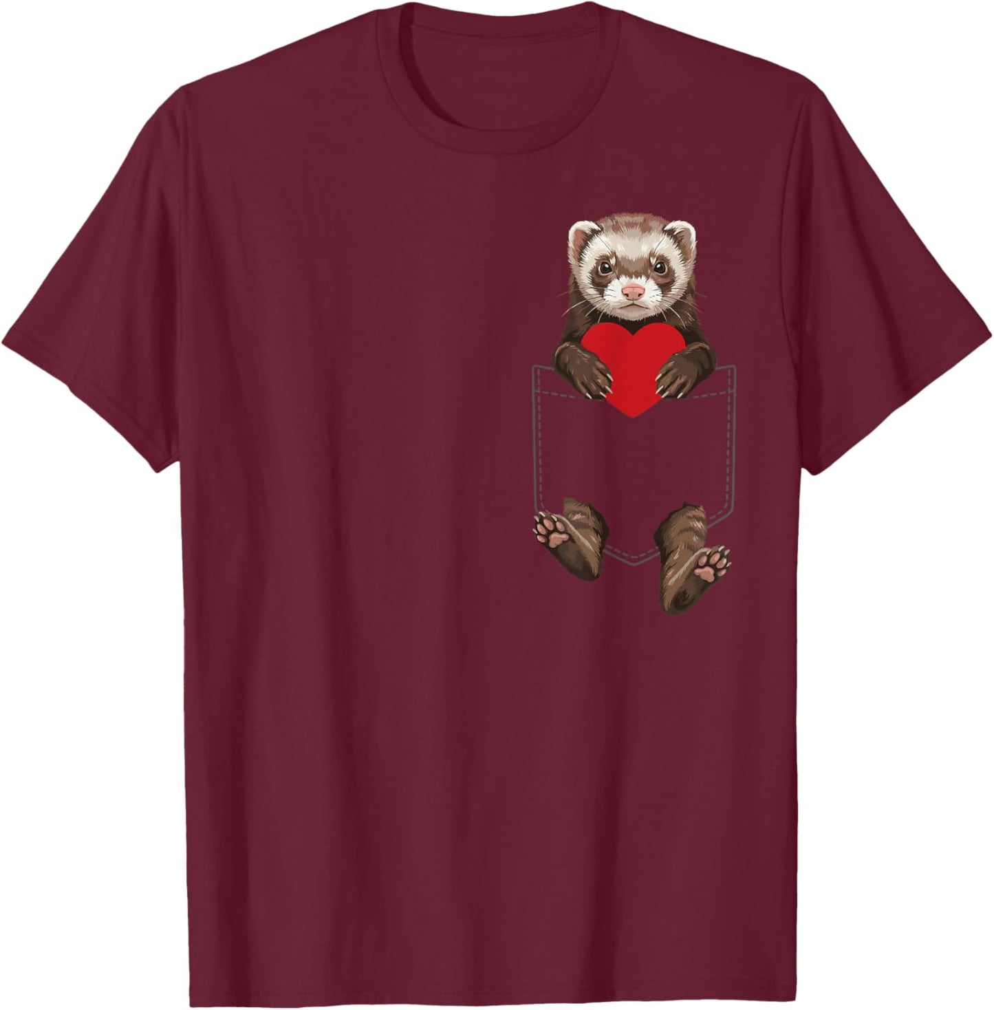 Ferret in Pocket Animal Lover Design Valentines T-Shirt - T-Shirt | Maroon