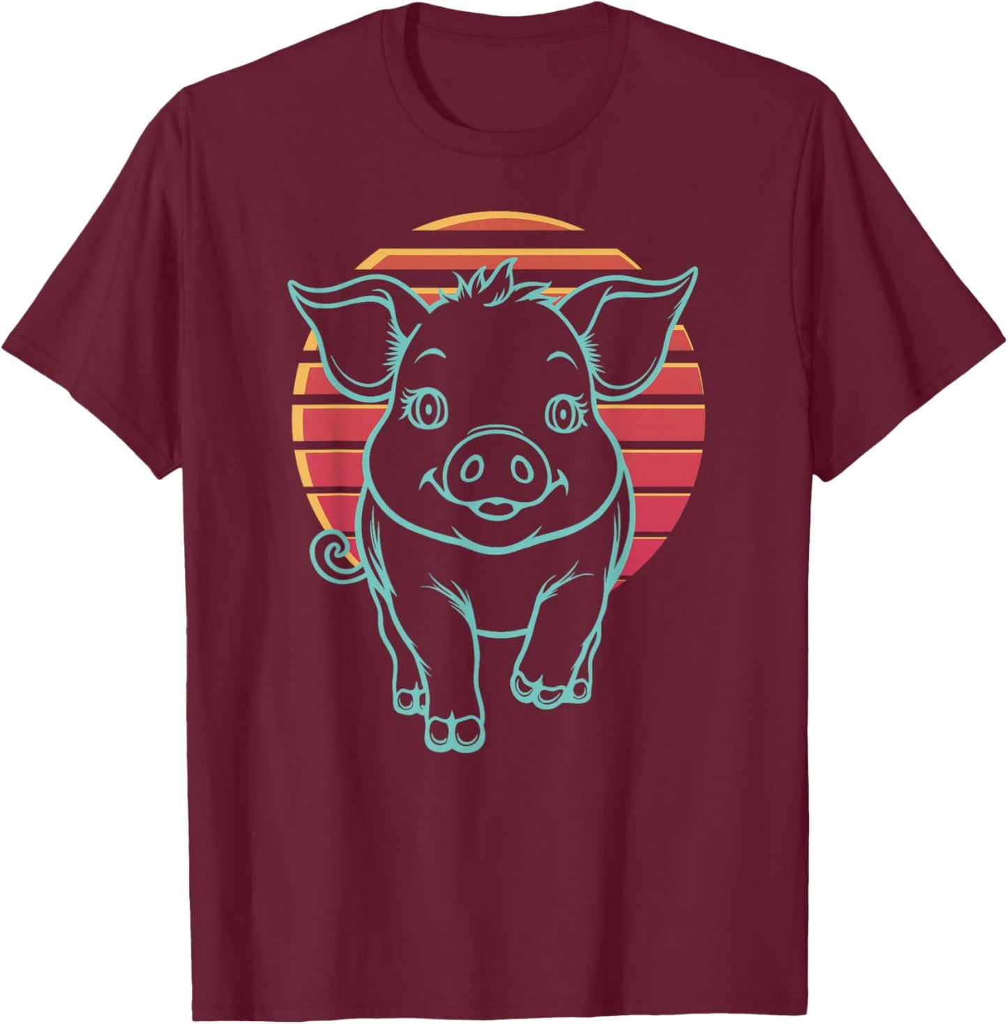 Pig Lover Farmer Farm Animal Retro Synthwave 80s T-Shirt - T-Shirt | Maroon