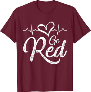 Go Red American Heart Disease Month Awareness T-Shirt - T-Shirt | Maroon