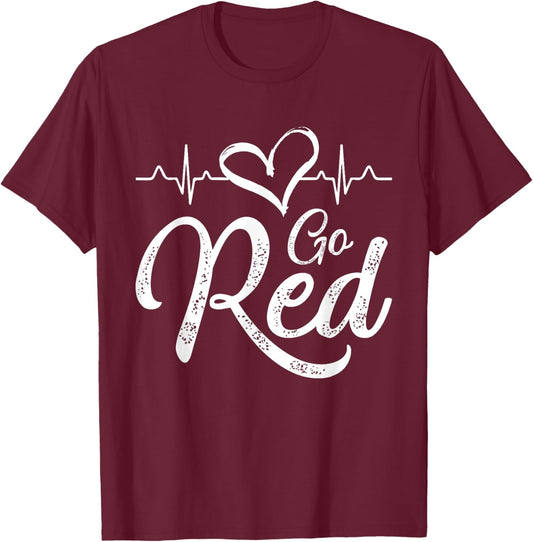 Go Red American Heart Disease Month Awareness T-Shirt - T-Shirt | Maroon