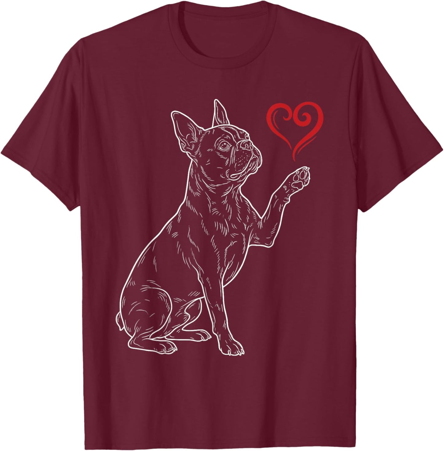Boston Terrier Lover Dog Art Bostie Holding Heart Valentines T-Shirt - T-Shirt | Maroon