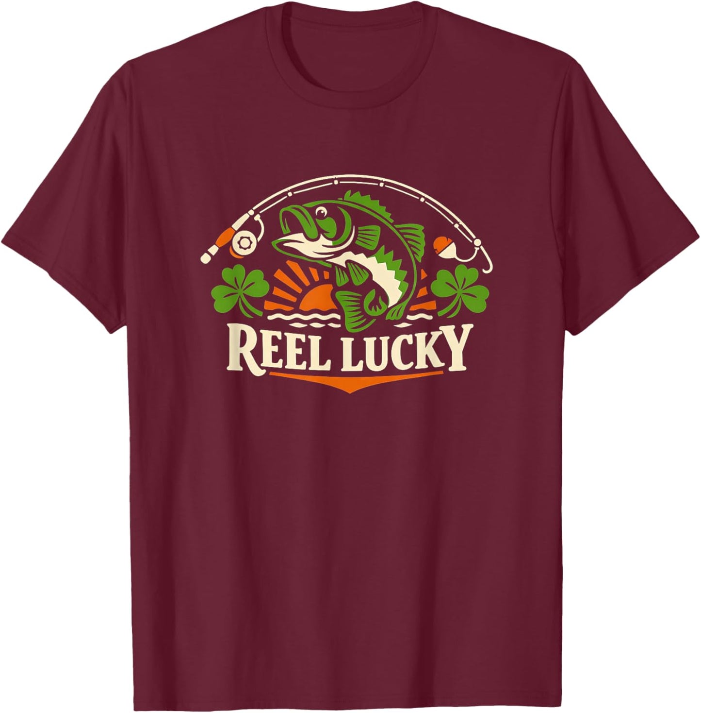 Lucky Angler Shamrock St. Patrick's Day Fishing T-Shirt - T-Shirt | Maroon