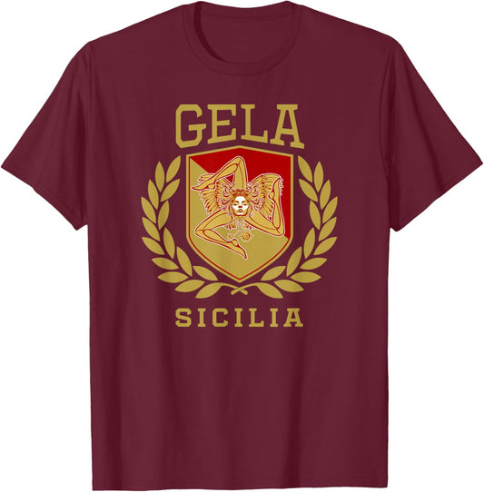 Gela Sicilia Trinacria Shirt – Classic Sicilian Roots T-Shirt - T-Shirt | Maroon