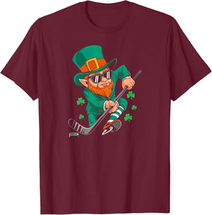 Leprechaun Ice Hockey St Patricks Day Irish Boys Men Kids T-Shirt - T-Shirt | Maroon