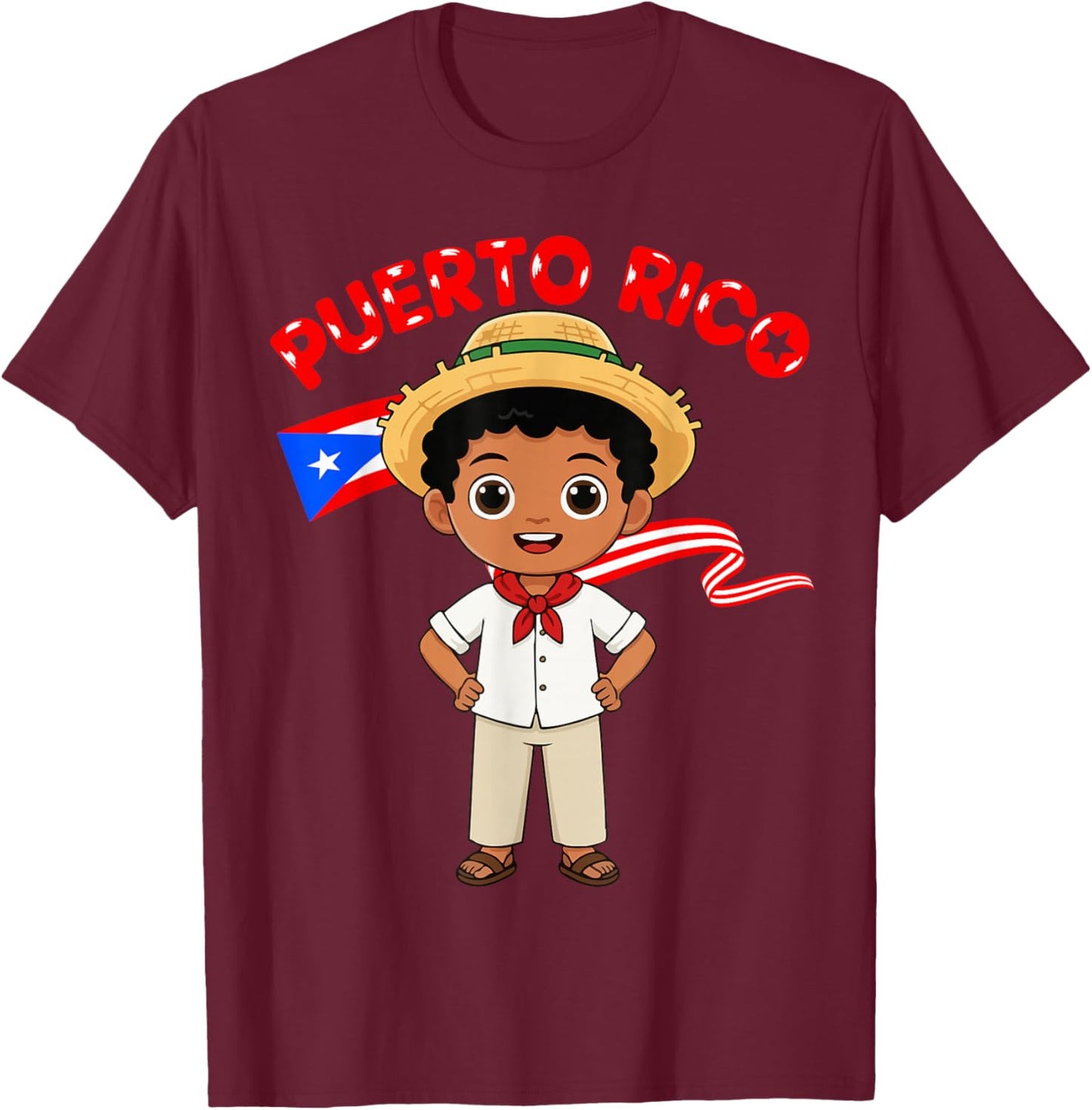 Puerto Rico Puerto Rican Boy Traditional Outfit Wear Flag T-Shirt - T-Shirt | Maroon