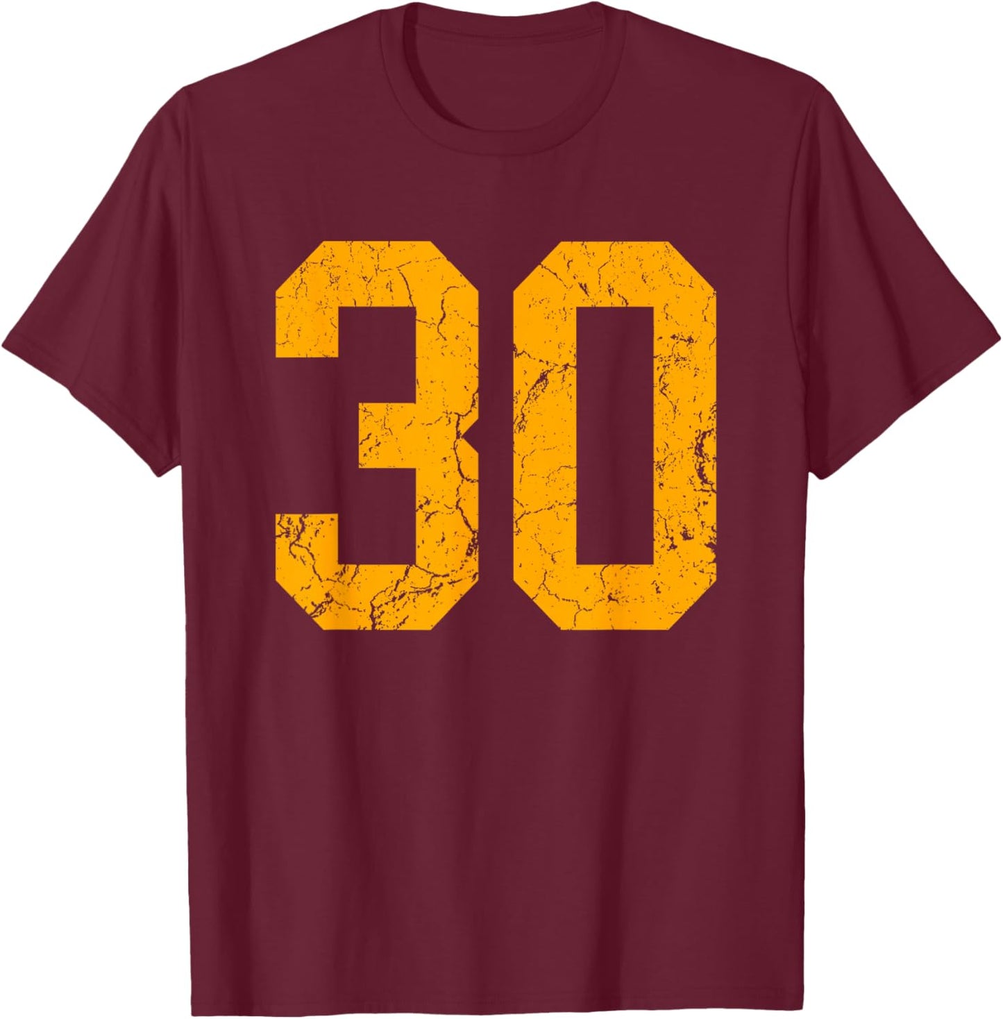 Distressed Orange Number 30 Jersey Player Uniform #30 T-Shirt - T-Shirt | Maroon