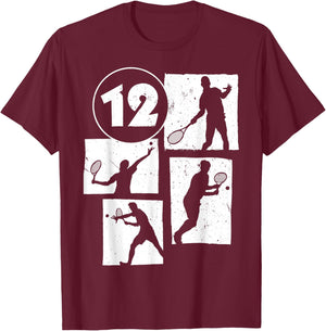 12th Birthday Boys Tennis Player Tennis 12 Years Old T-Shirt - T-Shirt | Maroon