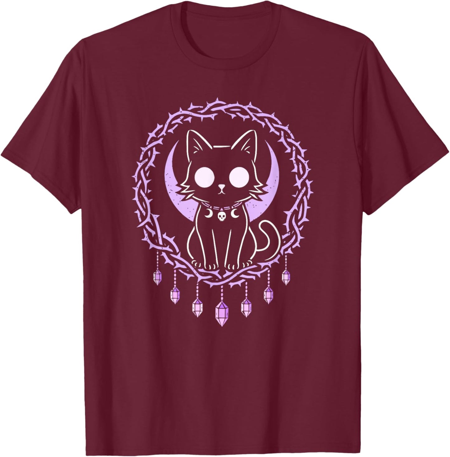 Cat Kitty Moon Creepy Cute Kawaii Pastel Goth Purple Crystal T-Shirt - T-Shirt | Maroon