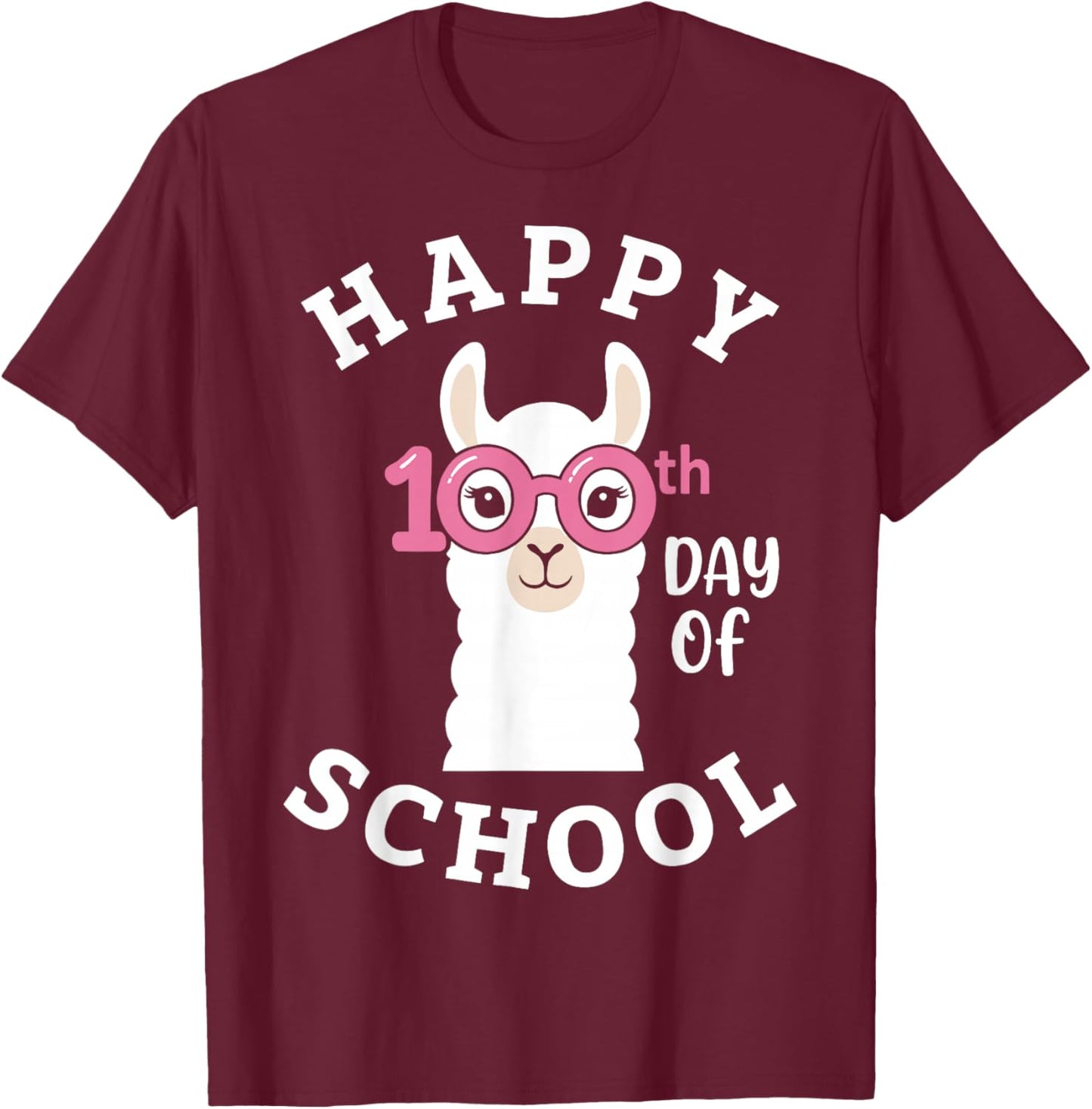 Happy 100th Day of School Llama Teacher Student T-Shirt - T-Shirt | Maroon