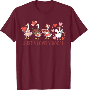 Just A Lovely Goose Cute Silly Goose Valentine's Day T-Shirt - T-Shirt | Maroon