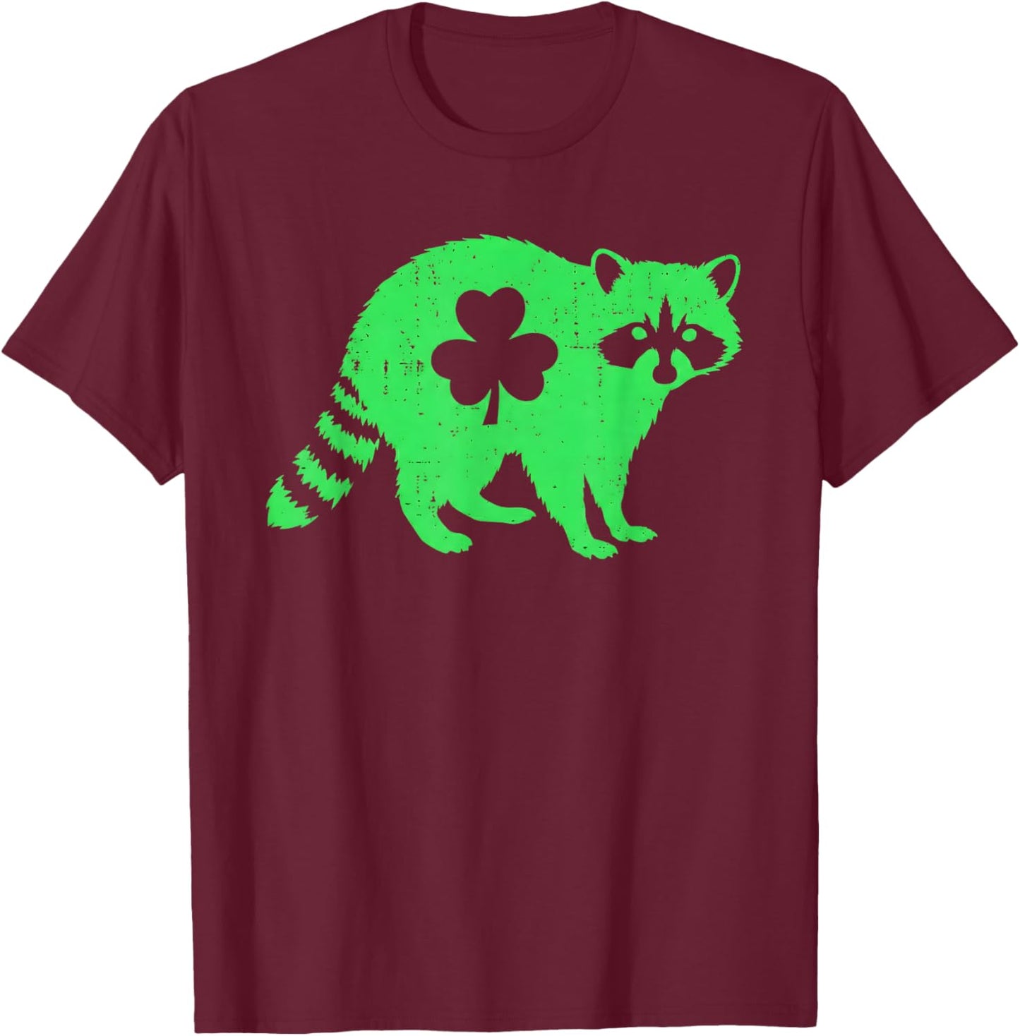 St Patricks Day Raccoon Shamrock T-Shirt - T-Shirt | Maroon