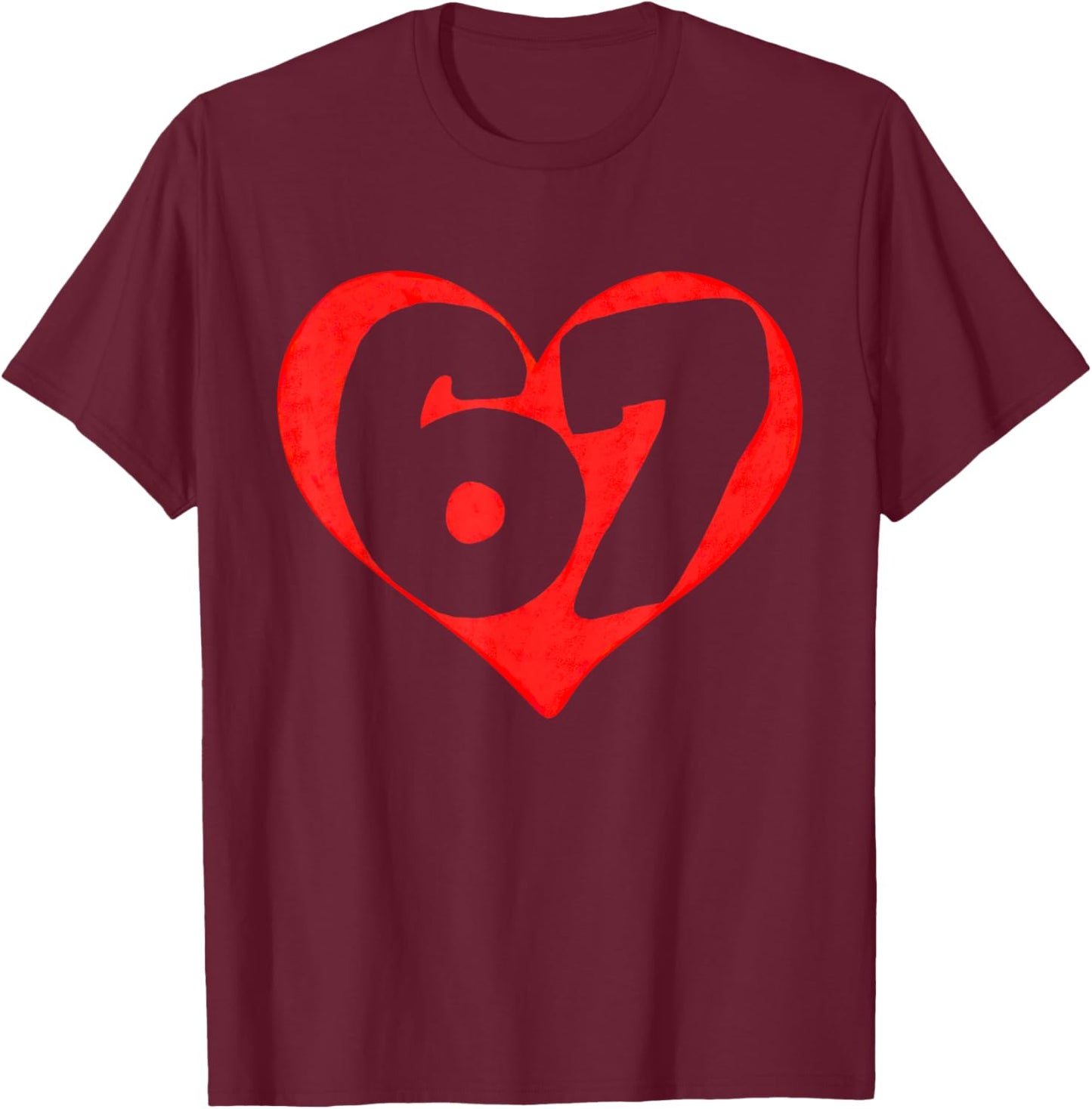 Funny Valentines Heart Silhouette 67 Six Seven Kids Teens T-Shirt - T-Shirt | Maroon