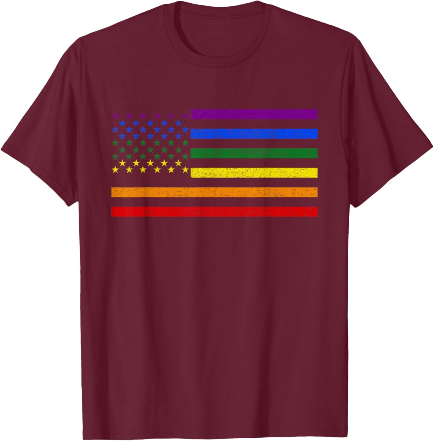 American Flag Rainbow LGBT Lesbian Gay Pride Month LGBTQ T-Shirt - T-Shirt | Maroon
