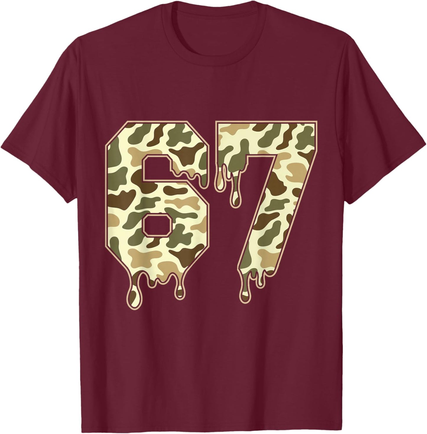 Funny Six Seven Camouflage Dripping Gen Alpha Slang 6 7 Meme T-Shirt - T-Shirt | Maroon