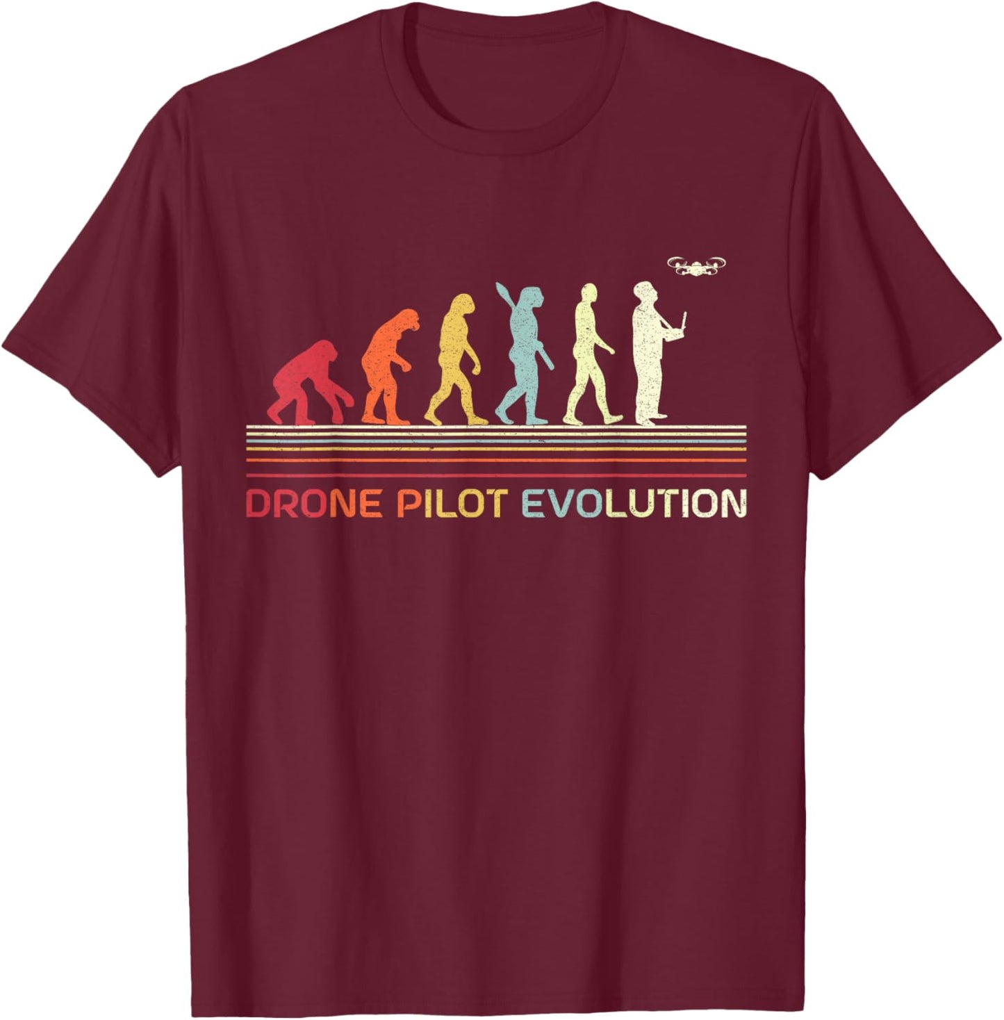 Drone Pilot Evolution Retro Vintage Style Quadcopter Flying T-Shirt - T-Shirt | Maroon