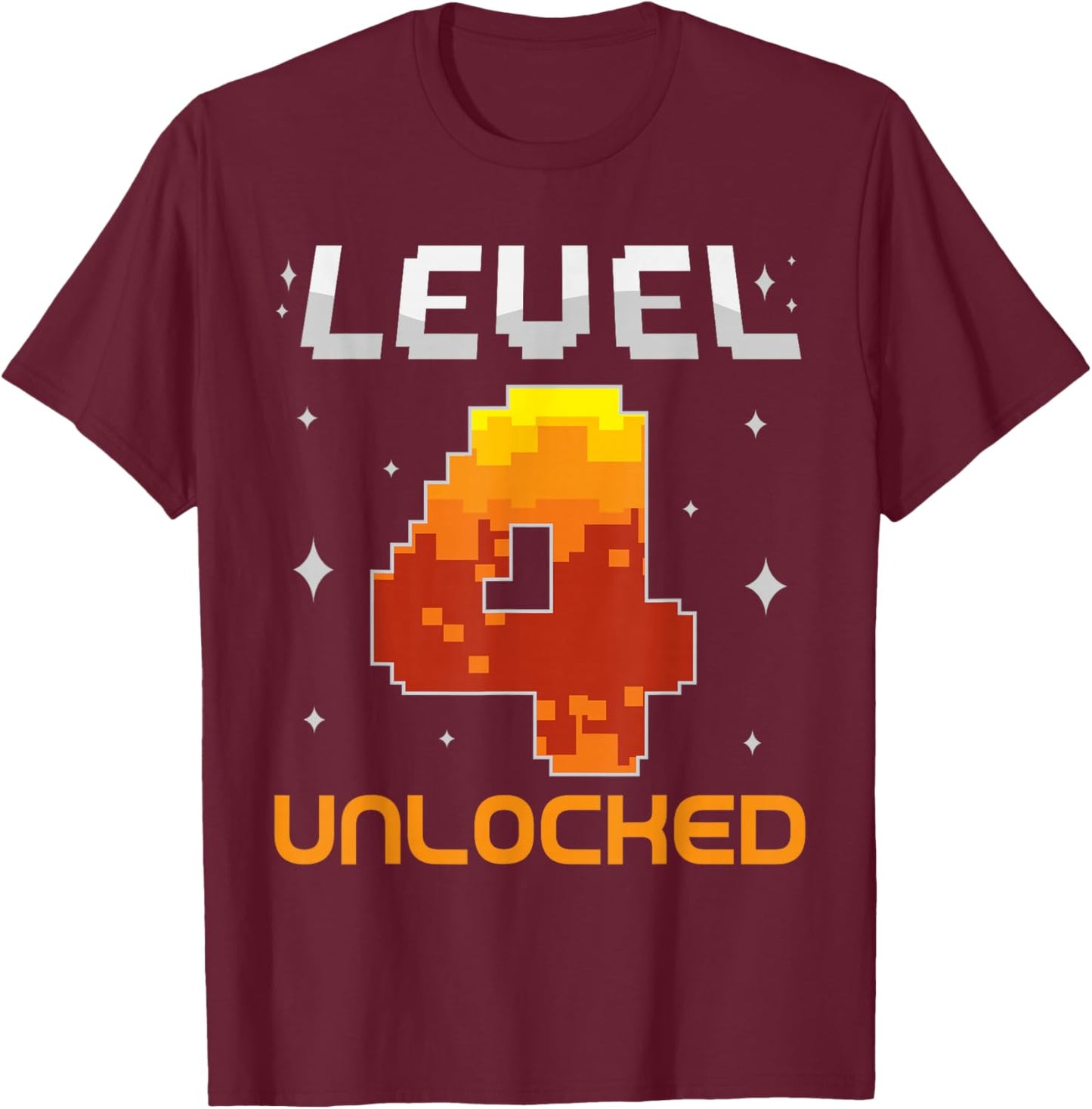 Level 4 Unlocked 4th Birthday Four Years Old Gamer Gaming T-Shirt - T-Shirt | Maroon