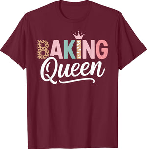 Baking Queen Leopard Print Crown Baking Lover Humor T-Shirt - T-Shirt | Maroon