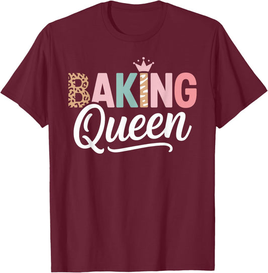 Baking Queen Leopard Print Crown Baking Lover Humor T-Shirt - T-Shirt | Maroon