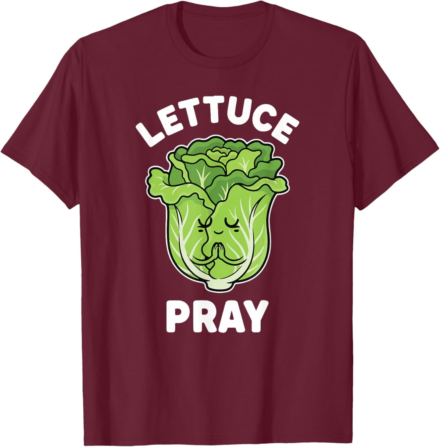 Let us Pray Funny Christian Pun Kawaii Green Lettuce Kids T-Shirt - T-Shirt | Maroon