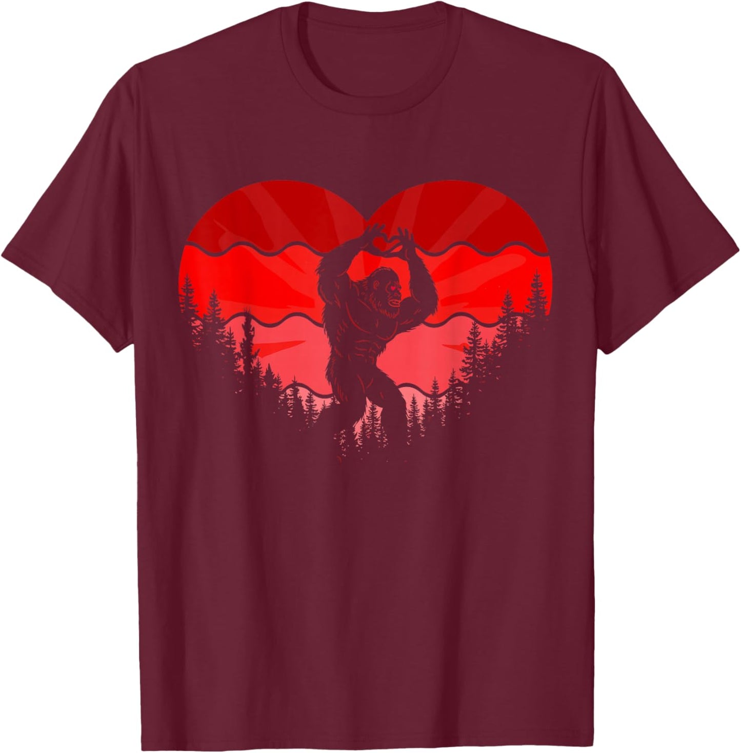 Bigfoot Heart Valentine's Day Boys Girls Kids Love Sasquatch T-Shirt - T-Shirt | Maroon